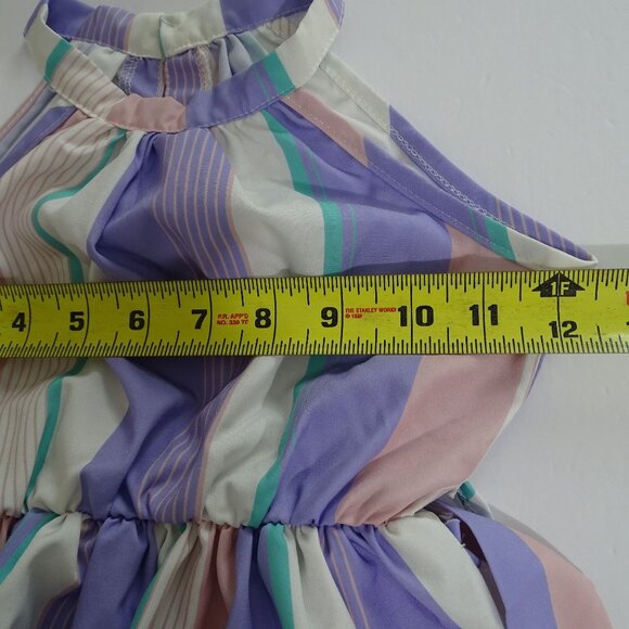Shein Striped Dress Tie Belted Waist Girls Size 110 4-5 Yrs Purple Pink Keyhole - Picture 9 of 11